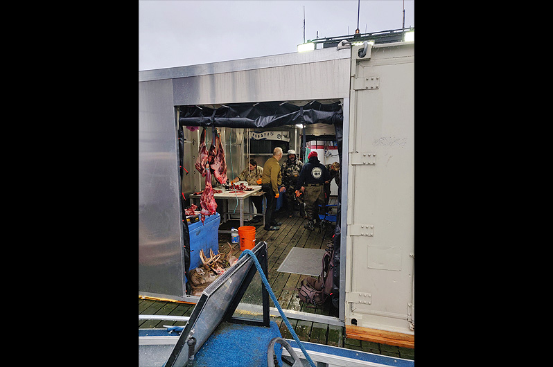 Recently upgraded Kodiak deer enclosed aluminum harvesting shed aboard the F/V Naknek for 2019 Hunt Season